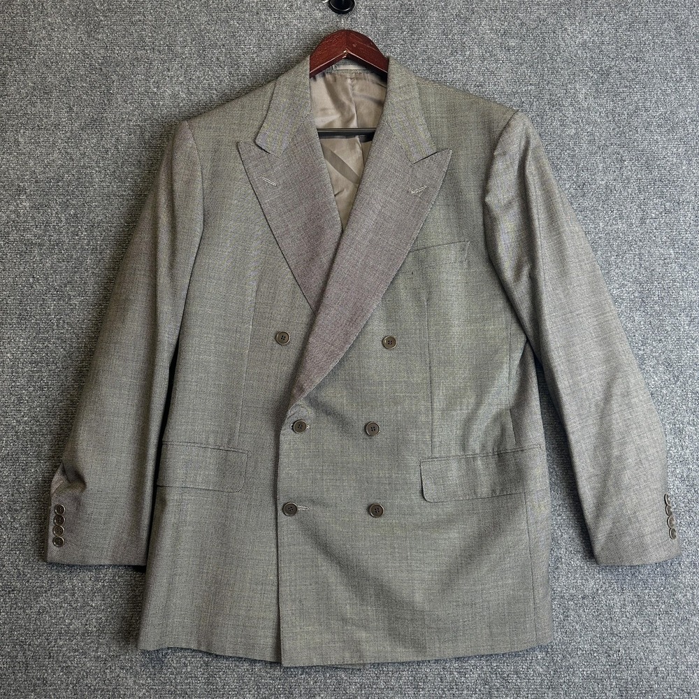 Luciano Barbera Suit Mens 52 Gray Wool Double Breasted Peak Lapel 2 Piece Italy
